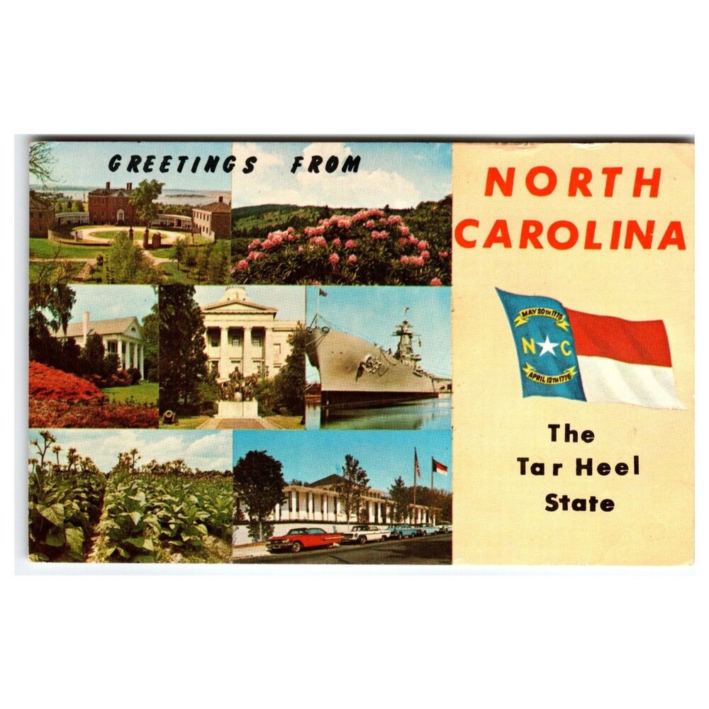 Vintage North Carolina Greetings Postcard Tryon Palace USS Battleship 1966